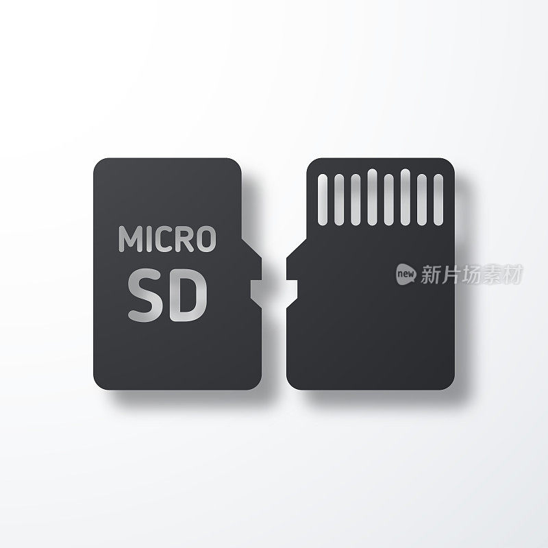 Micro SD卡-前后视图。白色背景上的阴影图标